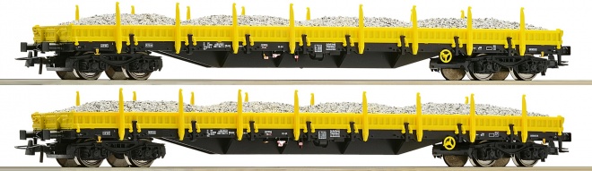 Set of 2 flat cars with gravel load<br /><a href='images/pictures/Roco/230568.jpg' target='_blank'>Full size image</a>